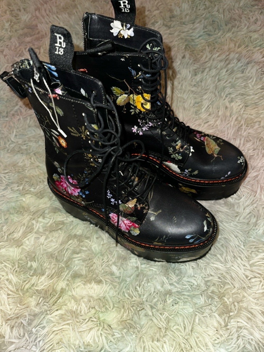 New R13 Double Stack Black Floral Platform Boots Size 39 - Picture 5 of 9